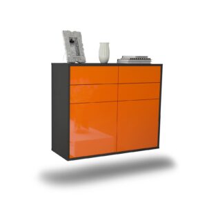 Sideboard Grand Rapids | hängend | Korpus Anthrazit | Front in Hochglanz Orange | 92x79x35cm (BxHxT)