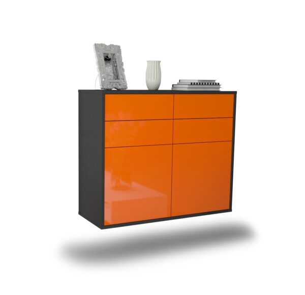 Sideboard Grand Rapids | hängend | Korpus Anthrazit | Front in Hochglanz Orange | 92x79x35cm (BxHxT)