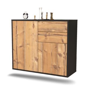 Sideboard Huntington Beach | hängend | Korpus Anthrazit | Front in Pinie Holz Optik | 92x79x35cm (BxHxT)