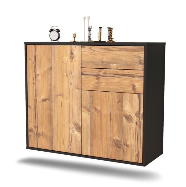 Sideboard Huntington Beach | hängend | Korpus Anthrazit | Front in Pinie Holz Optik | 92x79x35cm (BxHxT)