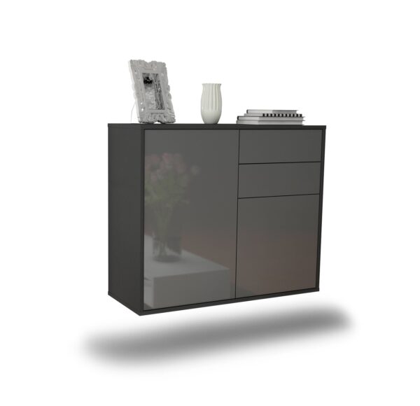 Sideboard Huntington Beach | hängend | Korpus Anthrazit | Front in Hochglanz Grau | 92x79x35cm (BxHxT)