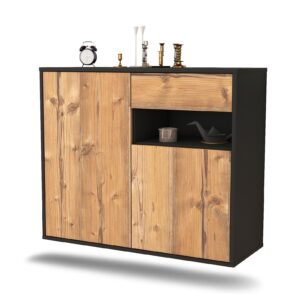 Sideboard Augusta | hängend | Korpus Anthrazit | Front in Pinie Holz Optik | 92x79x35cm (BxHxT)