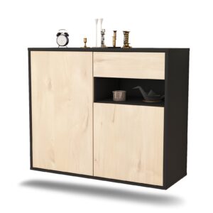 Sideboard Augusta | hängend | Korpus Anthrazit | Front in Zeder Holz Optik | 92x79x35cm (BxHxT)