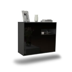 Sideboard Augusta | hängend | Korpus Anthrazit | Front in Hochglanz Schwarz | 92x79x35cm (BxHxT)