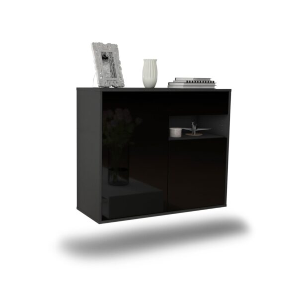 Sideboard Augusta | hängend | Korpus Anthrazit | Front in Hochglanz Schwarz | 92x79x35cm (BxHxT)
