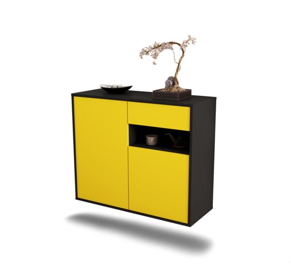 Sideboard Augusta | hängend | Korpus Anthrazit | Front in Gelb | 92x79x35cm (BxHxT)