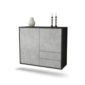 Sideboard Sunrise Manor | hängend | Korpus Anthrazit | Front in Beton Optik | 92x79x35cm (BxHxT)
