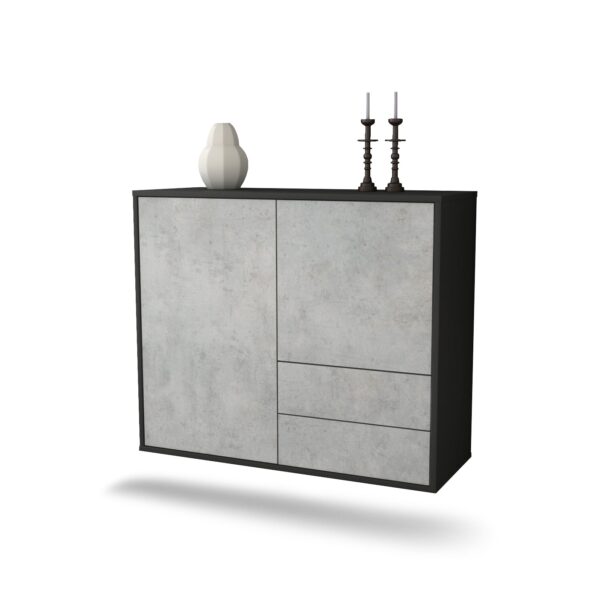 Sideboard Sunrise Manor | hängend | Korpus Anthrazit | Front in Beton Optik | 92x79x35cm (BxHxT)