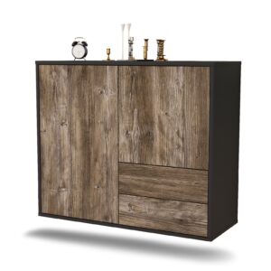 Sideboard Sunrise Manor | hängend | Korpus Anthrazit | Front in Treibholz Holz Optik | 92x79x35cm (BxHxT)