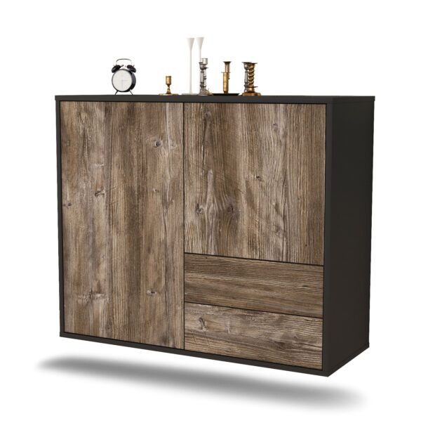 Sideboard Sunrise Manor | hängend | Korpus Anthrazit | Front in Treibholz Holz Optik | 92x79x35cm (BxHxT)