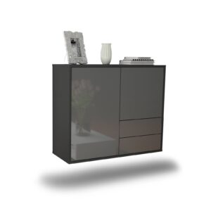 Sideboard Sunrise Manor | hängend | Korpus Anthrazit | Front in Hochglanz Grau | 92x79x35cm (BxHxT)