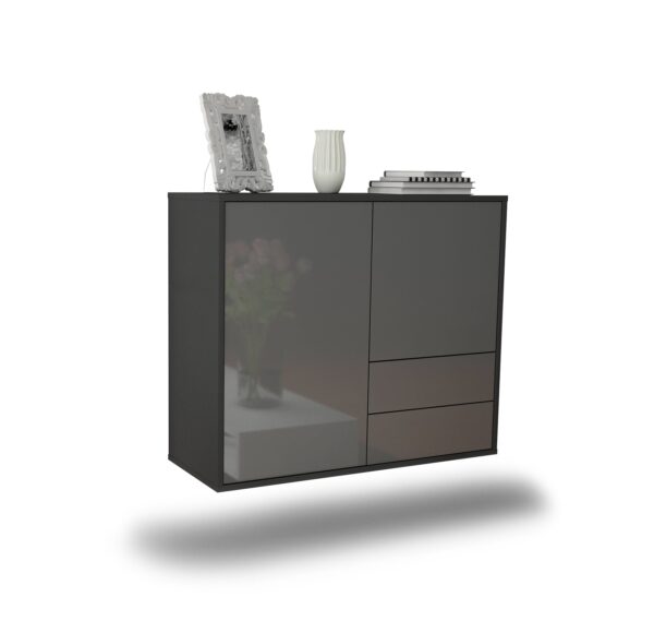 Sideboard Sunrise Manor | hängend | Korpus Anthrazit | Front in Hochglanz Grau | 92x79x35cm (BxHxT)