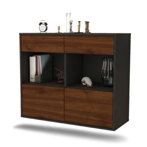 Sideboard Mobile | hängend | Korpus Anthrazit | Front in Walnuss Holz Optik | 92x79x35cm (BxHxT)