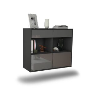 Sideboard Mobile | hängend | Korpus Anthrazit | Front in Hochglanz Grau | 92x79x35cm (BxHxT)
