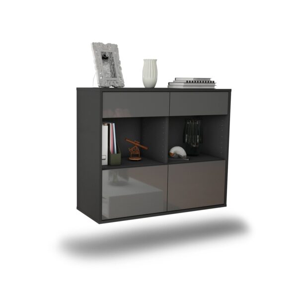 Sideboard Mobile | hängend | Korpus Anthrazit | Front in Hochglanz Grau | 92x79x35cm (BxHxT)