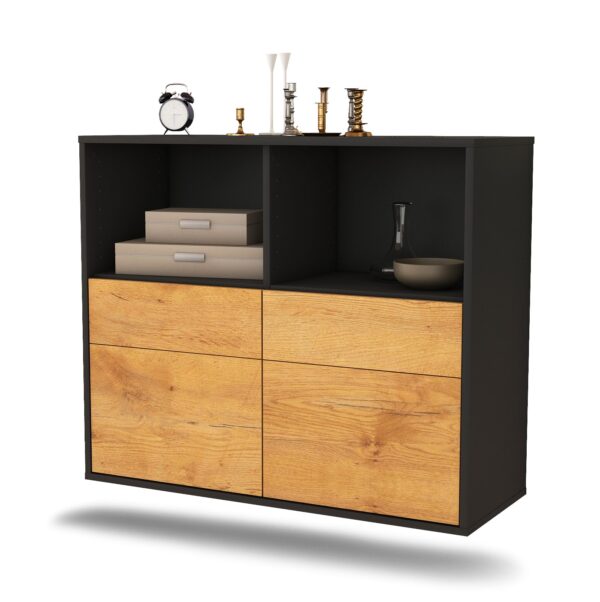 Sideboard Moreno Valley | hängend | Korpus Anthrazit | Front in Eiche Holz Optik | 92x79x35cm (BxHxT)