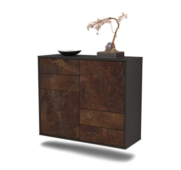 Sideboard Little Rock | hängend | Korpus Anthrazit | Front in Rost Optik | 92x79x35cm (BxHxT)