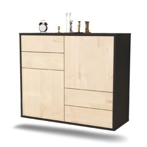 Sideboard Little Rock | hängend | Korpus Anthrazit | Front in Zeder Holz Optik | 92x79x35cm (BxHxT)
