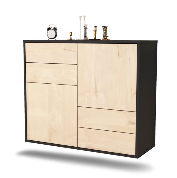 Sideboard Little Rock | hängend | Korpus Anthrazit | Front in Zeder Holz Optik | 92x79x35cm (BxHxT)