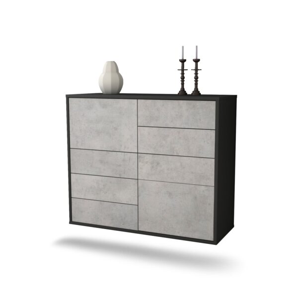 Sideboard Paradise | hängend | Korpus Anthrazit | Front in Beton Optik | 92x79x35cm (BxHxT)
