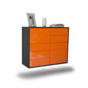 Sideboard Paradise | hängend | Korpus Anthrazit | Front in Hochglanz Orange | 92x79x35cm (BxHxT)