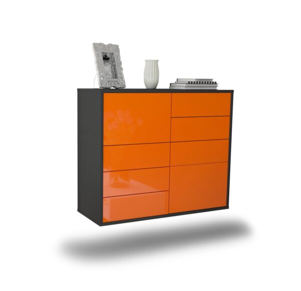Sideboard Paradise | hängend | Korpus Anthrazit | Front in Hochglanz Orange | 92x79x35cm (BxHxT)