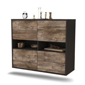 Sideboard Oxnard | hängend | Korpus Anthrazit | Front in Treibholz Holz Optik | 92x79x35cm (BxHxT)