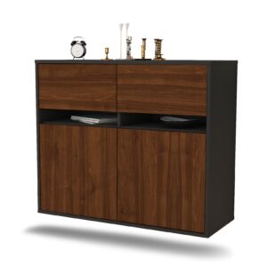Sideboard Fort Lauderdale | hängend | Korpus Anthrazit | Front in Walnuss Holz Optik | 92x79x35cm (BxHxT)