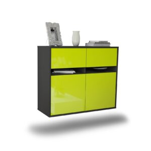 Sideboard Fort Lauderdale | hängend | Korpus Anthrazit | Front in Hochglanz Grün | 92x79x35cm (BxHxT)