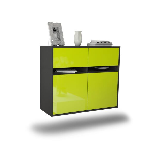 Sideboard Fort Lauderdale | hängend | Korpus Anthrazit | Front in Hochglanz Grün | 92x79x35cm (BxHxT)