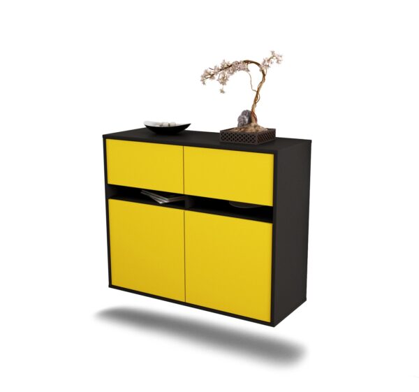 Sideboard Fort Lauderdale | hängend | Korpus Anthrazit | Front in Gelb | 92x79x35cm (BxHxT)
