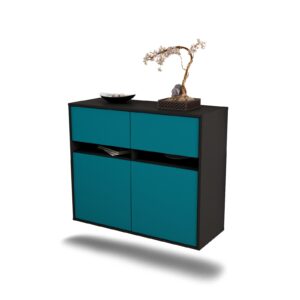 Sideboard Fort Lauderdale | hängend | Korpus Anthrazit | Front in Türkis | 92x79x35cm (BxHxT)