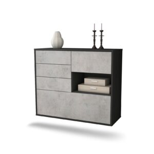 Sideboard Knoxville | hängend | Korpus Anthrazit | Front in Beton Optik | 92x79x35cm (BxHxT)