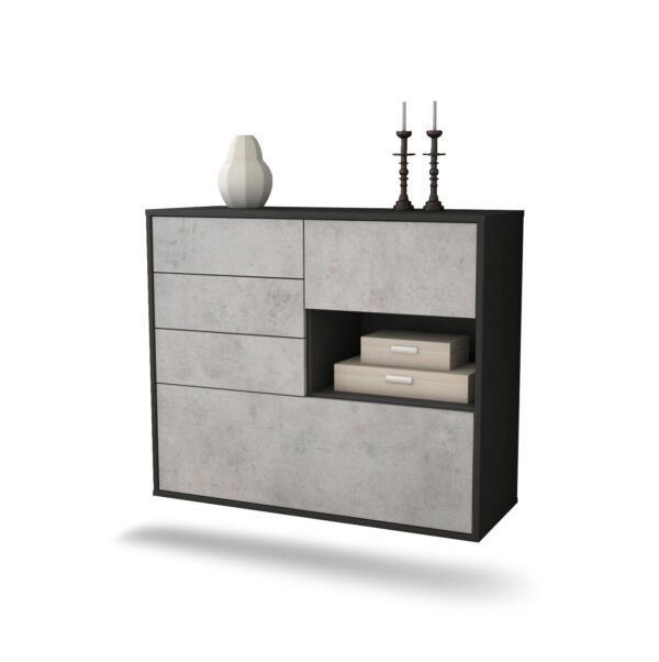 Sideboard Knoxville | hängend | Korpus Anthrazit | Front in Beton Optik | 92x79x35cm (BxHxT)