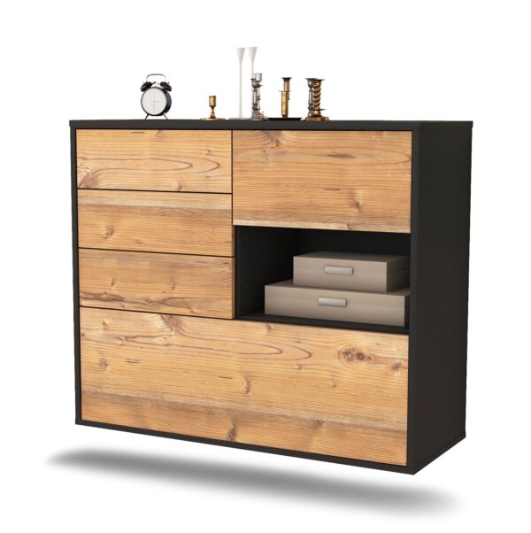 Sideboard Knoxville | hängend | Korpus Anthrazit | Front in Pinie Holz Optik | 92x79x35cm (BxHxT)