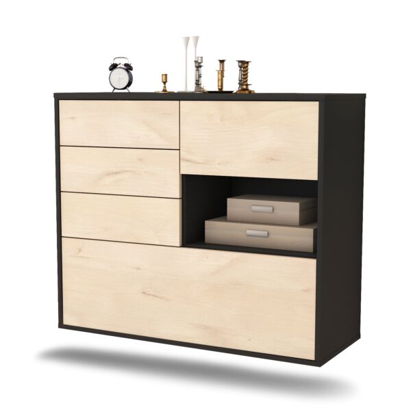 Sideboard Knoxville | hängend | Korpus Anthrazit | Front in Zeder Holz Optik | 92x79x35cm (BxHxT)