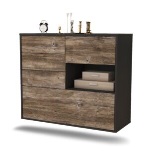 Sideboard Knoxville | hängend | Korpus Anthrazit | Front in Treibholz Holz Optik | 92x79x35cm (BxHxT)