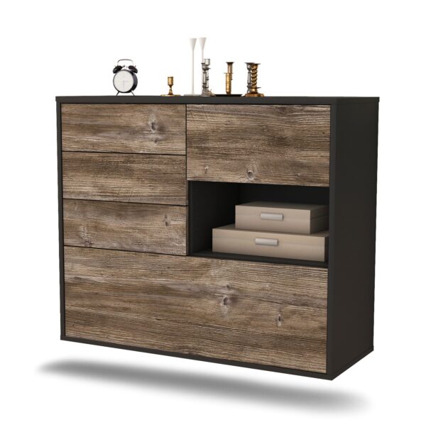Sideboard Knoxville | hängend | Korpus Anthrazit | Front in Treibholz Holz Optik | 92x79x35cm (BxHxT)