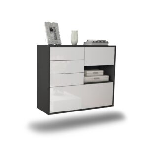 Sideboard Knoxville | hängend | Korpus Anthrazit | Front in Hochglanz Weiß | 92x79x35cm (BxHxT)