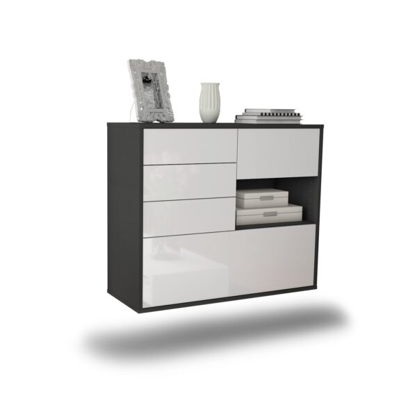 Sideboard Knoxville | hängend | Korpus Anthrazit | Front in Hochglanz Weiß | 92x79x35cm (BxHxT)