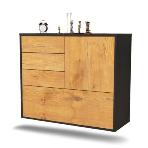 Sideboard Fontana | hängend | Korpus Anthrazit | Front in Eiche Holz Optik | 92x79x35cm (BxHxT)