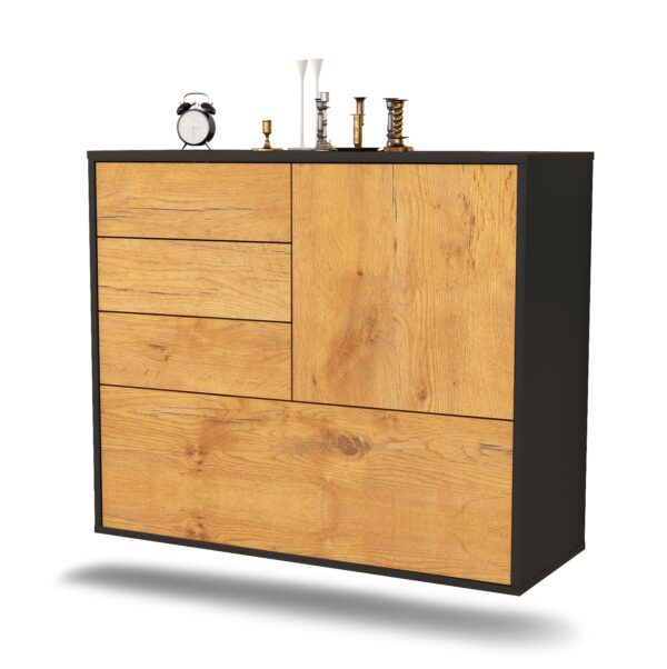Sideboard Fontana | hängend | Korpus Anthrazit | Front in Eiche Holz Optik | 92x79x35cm (BxHxT)