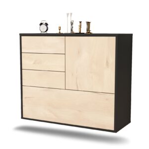 Sideboard Fontana | hängend | Korpus Anthrazit | Front in Zeder Holz Optik | 92x79x35cm (BxHxT)