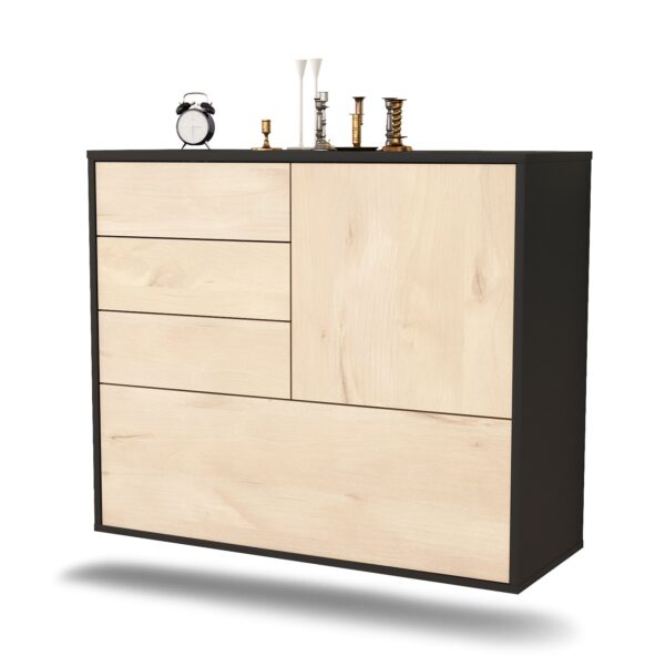 Sideboard Fontana | hängend | Korpus Anthrazit | Front in Zeder Holz Optik | 92x79x35cm (BxHxT)