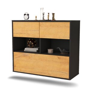 Sideboard Newport News | hängend | Korpus Anthrazit | Front in Eiche Holz Optik | 92x79x35cm (BxHxT)