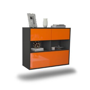 Sideboard Newport News | hängend | Korpus Anthrazit | Front in Hochglanz Orange | 92x79x35cm (BxHxT)