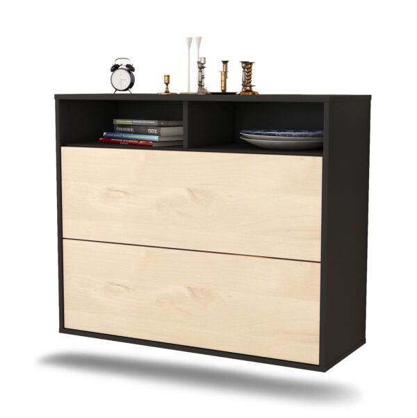 Sideboard Spring Valley | hängend | Korpus Anthrazit | Front in Zeder Holz Optik | 92x79x35cm (BxHxT)