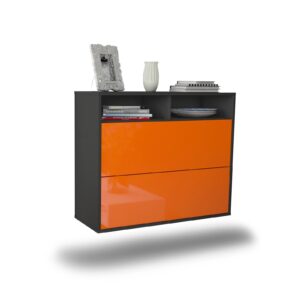 Sideboard Spring Valley | hängend | Korpus Anthrazit | Front in Hochglanz Orange | 92x79x35cm (BxHxT)