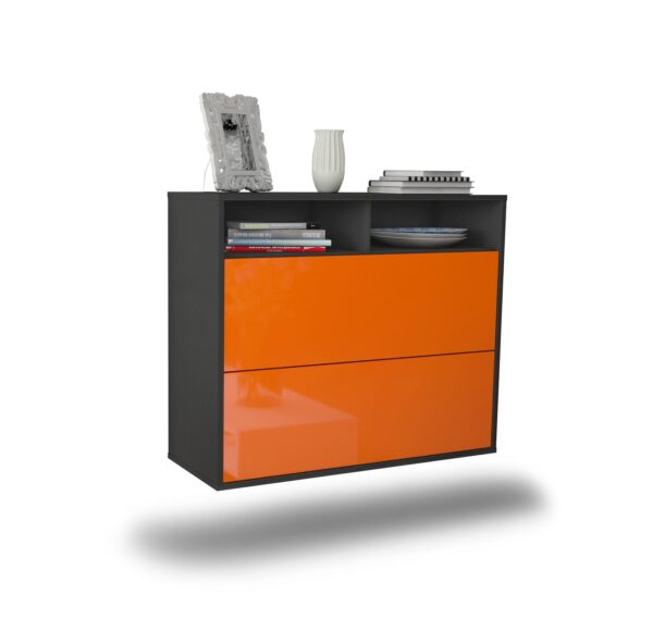 Sideboard Spring Valley | hängend | Korpus Anthrazit | Front in Hochglanz Orange | 92x79x35cm (BxHxT)