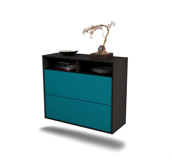 Sideboard Spring Valley | hängend | Korpus Anthrazit | Front in Türkis | 92x79x35cm (BxHxT)